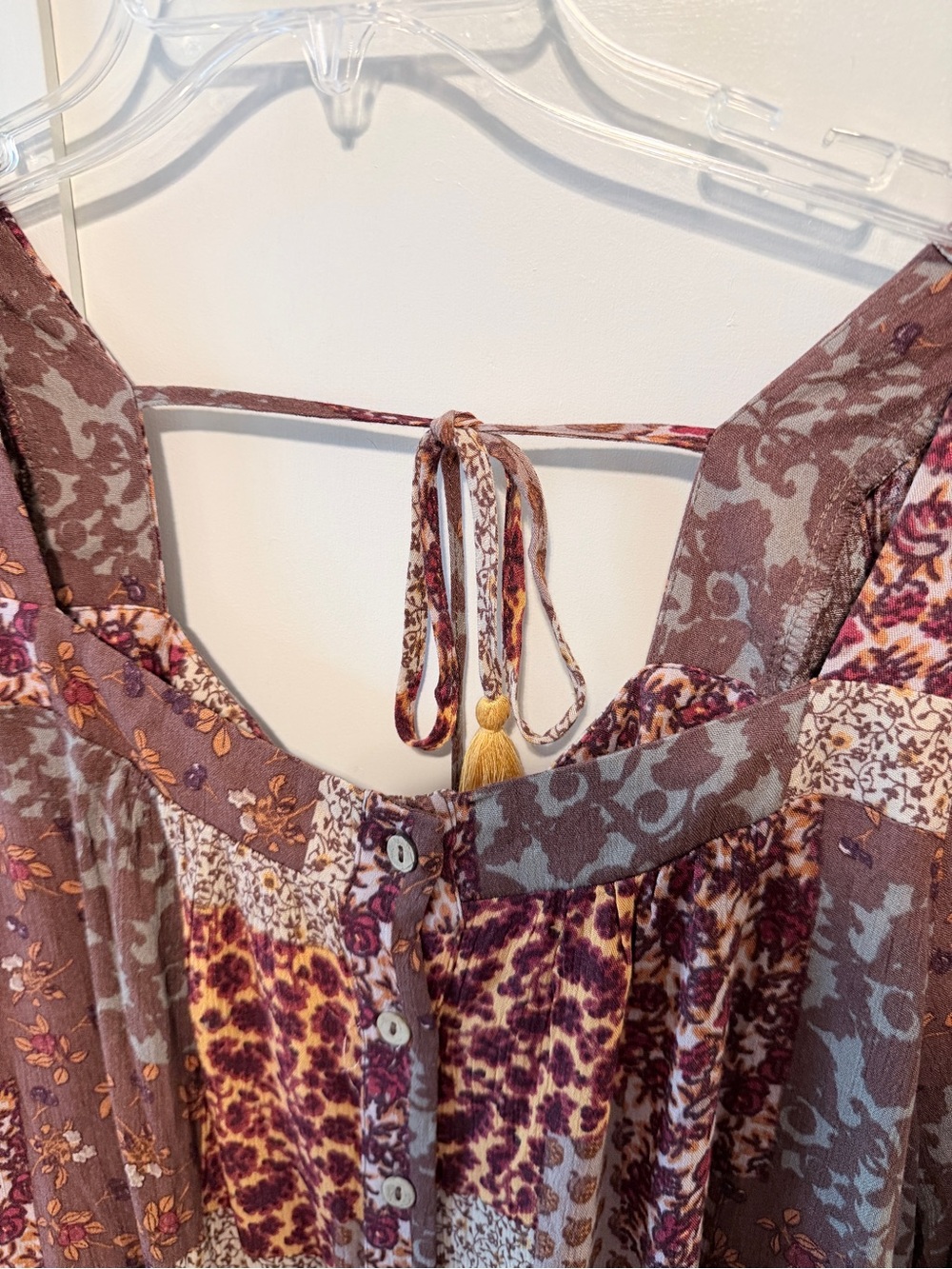easel Brown and Burgundy Patchwork Mini Dress - Picture 7 of 15